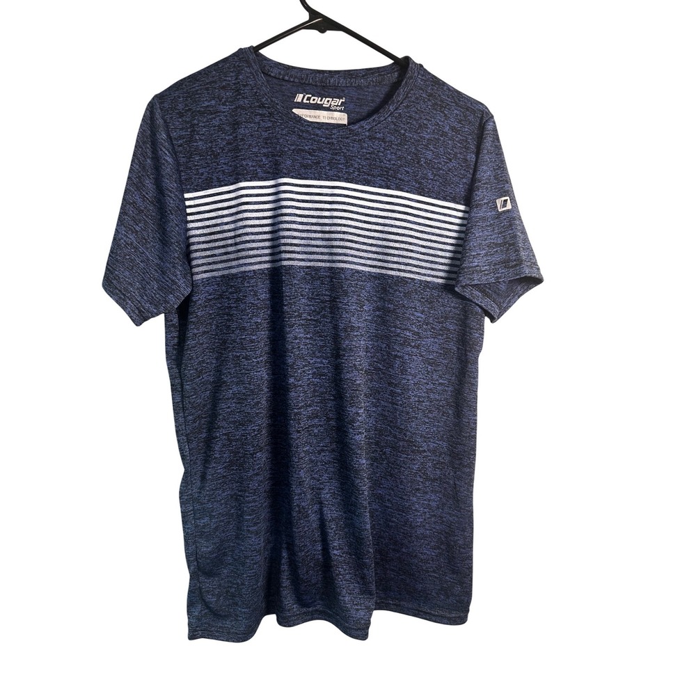 Cougar Sport Mens Blue Heather Dryperformance Striped Athletic T-Shirt Medium